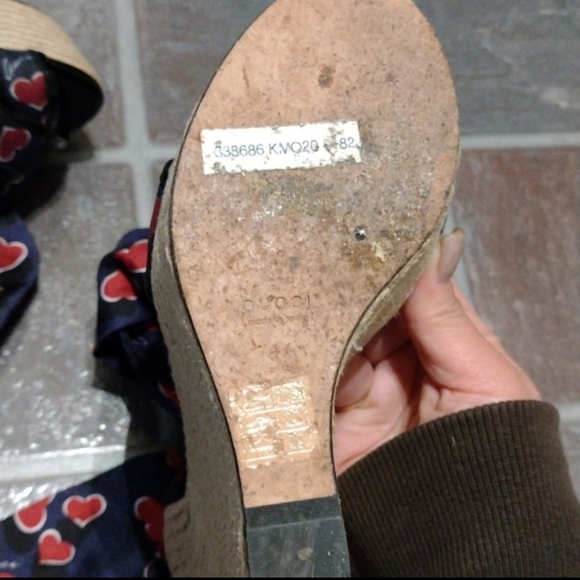 Gucci heart sill stain espadrilles wedge sandal size 38 - Picture 3 of 6